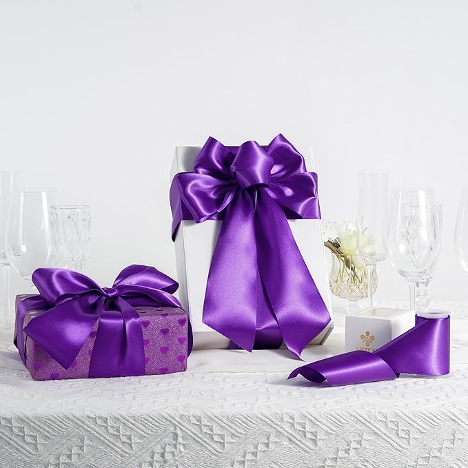 MEEDEE Purple Satin 3 Inch Ribbon Lux Double Faced Satin Ribbon Dark Purple Halloween Ribbons by 10 Yards Purple Ribbons for Christmas Tree, Flower Bouquet, Weddings, Bow Making