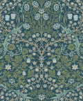 NextWall Seabrook Designs Victorian Garden Floral Vintage Prepasted Wallpaper (Prussian Blue & Moss Green)