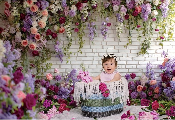 Baocicco Flower Brick Wall Backdrop 10x7ft Rose Flowers Photography Backdrops Baby Shower Bridal Shower Party Decorations Kids Adults Portraits Birthday Wedding Banner Supplies Props Video Studio