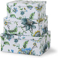 Soul & Lane Breezy Bloom Floral Storage Boxes with Lid - Set of 3: Home Décor Memories Cartons, Nesting Decorative Photo Storage Containers, Flower Paperboard Keepsake Bins, Cardboard File Boxes
