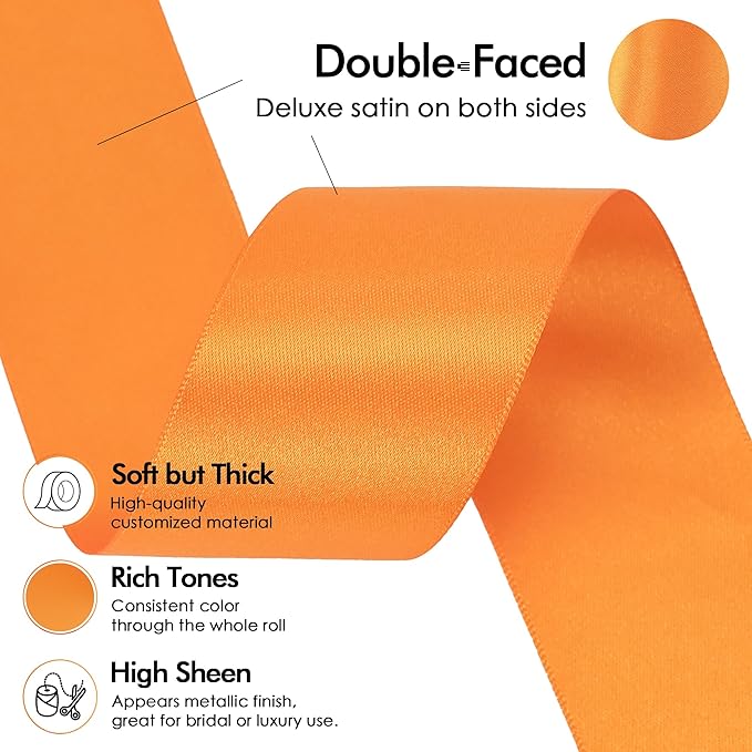MEEDEE Orange Satin Ribbon - 1.5 inch Double Faced Satin Ribbon, 50 Yards - Neon Tangerine - For Christmas, Thanksgiving, Halloween, Weddings, Flower Arrangements