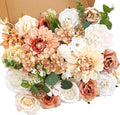 Artificial Flowers Combo Box, Fake Roses Dahlias Silk Flower with Wire Stem, DIY Wedding Bridal Bouquet Baby Shower Party Arrangement Home Décor (Light Orange)