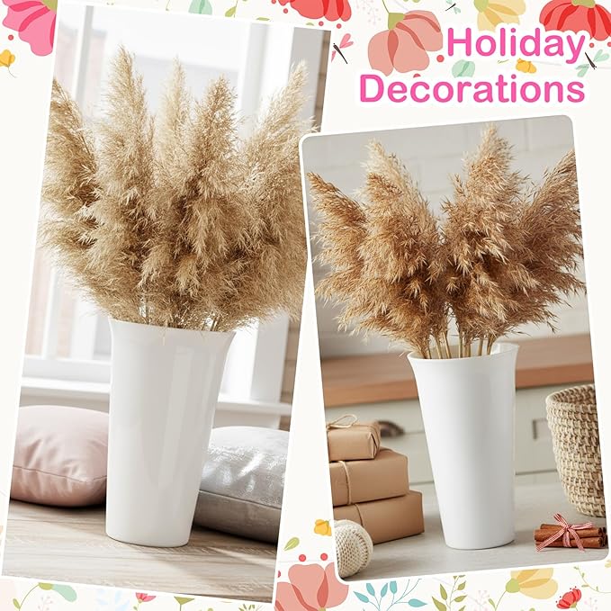 8 Pack Flower Buckets 9.84 Inch Plastic Flower Vases Modern Round Vases for Centerpieces Floral Display Decorative Buckets for Table Home Wedding Decorations (White)