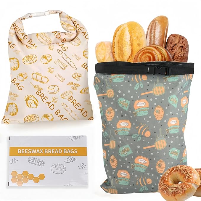 1 Pack XL Beeswax Bread Bags with Zipper Seal – Reusable Cotton Linen Waxed Bread Bags for Homemade Bread, Sourdough Storage, Eco-Friendly Bees Wax Bag Alternative to Plastic (1)