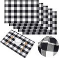 Aneco 6 Pack Buffalo Plaid Placemats Place Mats PVC Plastic Check Black and White Placemat Table Mats 12 x 18 Inches Decorative Kitchen Table Placemats, Black and White