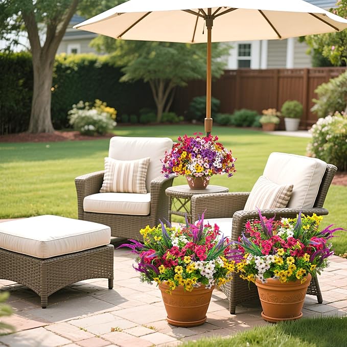 20 Packs Artificial Flowers Outdoor UV Resistant Fake Plants for Garden Patio Decor - Realistic Greenery for Hanging Planter Porch Window Home Wedding Spring Summer Decor