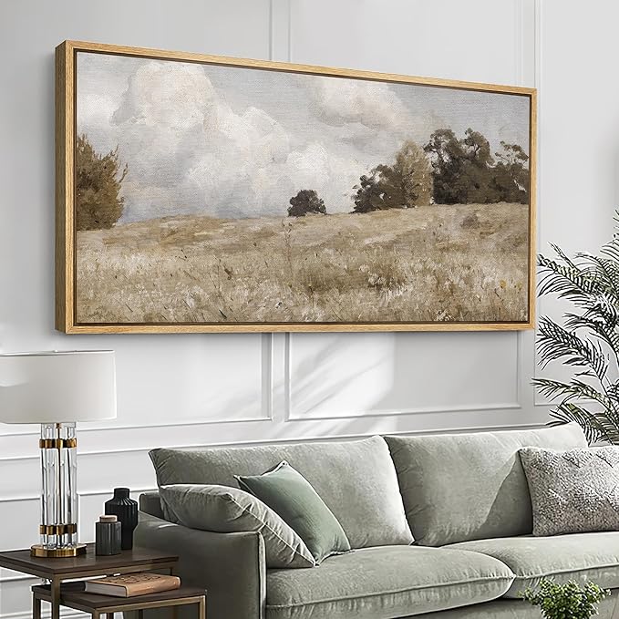 SIGNFORD Extra Large Framed Canvas Print Wall Art Rustic Countryside Landscape Illustrations Modern Art Relax/Calm Warm for Living Room, Bedroom, Office - 60"x30"