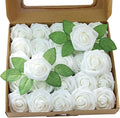 Meldel Artificial Flower 25pcs Real Touch Ivory Fake Foam Roses with Stems for DIY Wedding Bouquets Gifts White Bridal Shower Faux Floral Centerpieces Arrangements Home Party Tables Decorations