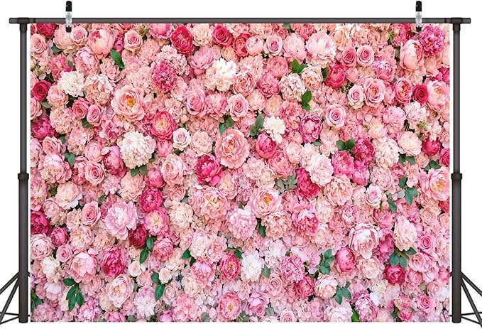10x8ft Flower Photo Backdrop Flowers Wall Pink Rose Floral Spring Photography Backdrops for Pictures Newborn Wedding Bridal Shower Birthday Party Banner Decor Supplies Vinyl Photo Studio Props