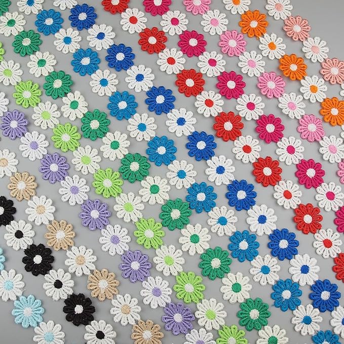 15 Yards Daisy Flower Lace Trim Embroidered Floral Lace Sewing Trim Ribbons for Embellishment Craft Dress Hair Accessories Decorations(Black/White)