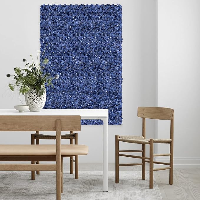 Flower Wall Panel Set, U'Artliens Artificial Wall Flower Backdrop 24x16 Inch 3D Silk Hydrangea Rose Floral Panel for Photo Background Home Party Wedding Backdrop Decoration(2pcs, Royal Blue)