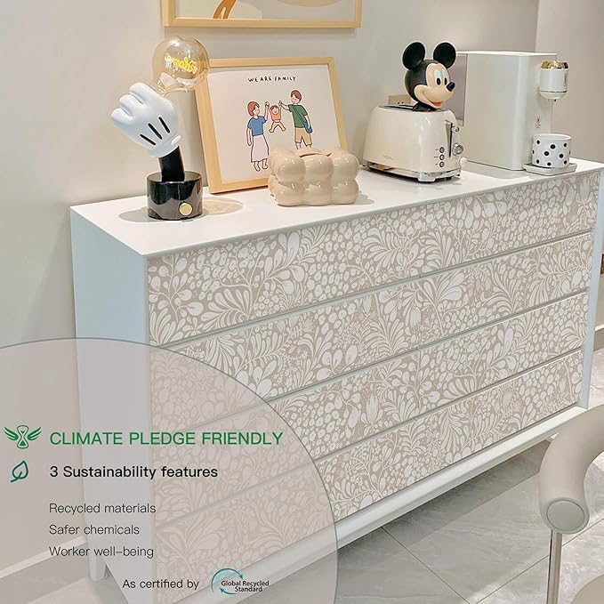 Heroad Peel and Stick Wallpaper Boho Beige Contact Paper 17.3''x393'' Floral Wall Paper Removable Self Adhesive Wallpaper for Cabinet Bedroom Living Room Entryway Walls Bathroom Waterproof Vinyl Roll