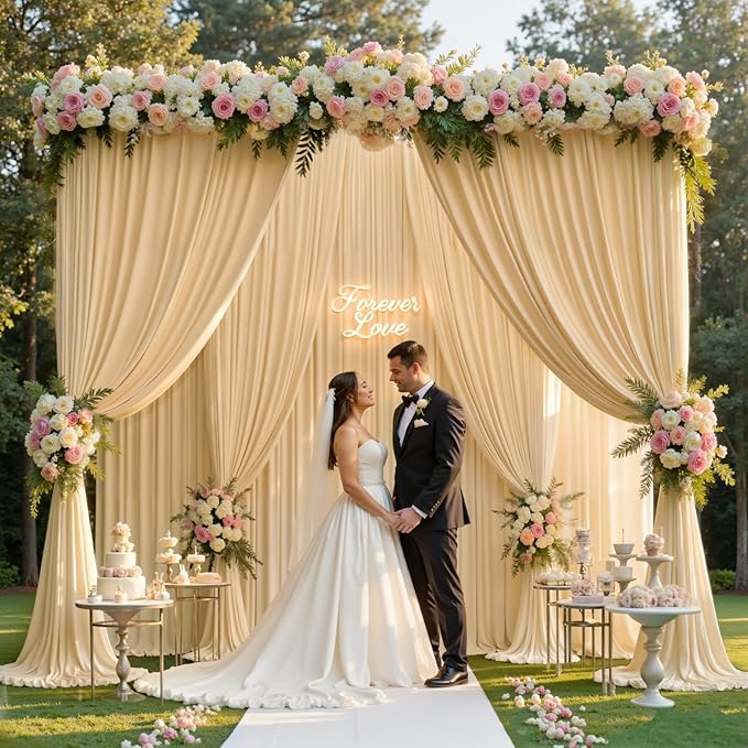 gogoparti 20ft x 12ft Beige Wrinkle-Free Backdrop Curtain for Wedding Parties, Thick Polyester 4 Panels 5x12ft for Wedding Birthday Baby Shower Halloween Photography Party Background