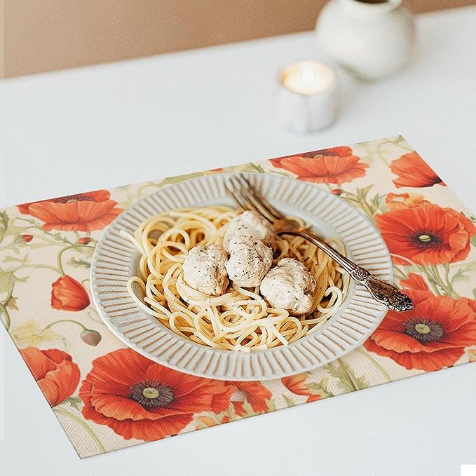 Botanical Flower Placemats Set of 6 Butterfly Plants Floral Botanic Plants Flower Leaves Placemats Rustic Floral Waterproof Washable Table Placemats for Dining Kitchen Decoration 6 PCS