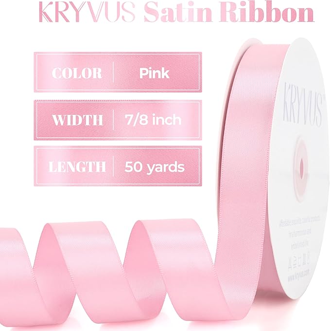 Pink Satin Ribbon, Double Faced 7/8 Inch X 50 Yards Pink Ribbon, Premium Satin Ribbons for Gift Wrapping, Crafts, Hair Bow Making, Sewing, Flower Bouquet, Wedding Party Decor