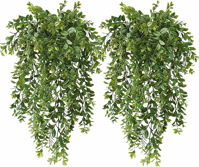 Artificial Hanging Vine Plants, Plastic Leaves Vines Fake Ivy Plant UV Resistant Greenery Faux Foliage Flowers Decor Home Indoor Outdoor Garden Door Wall Wedding Party Decoration Green 4 Pack