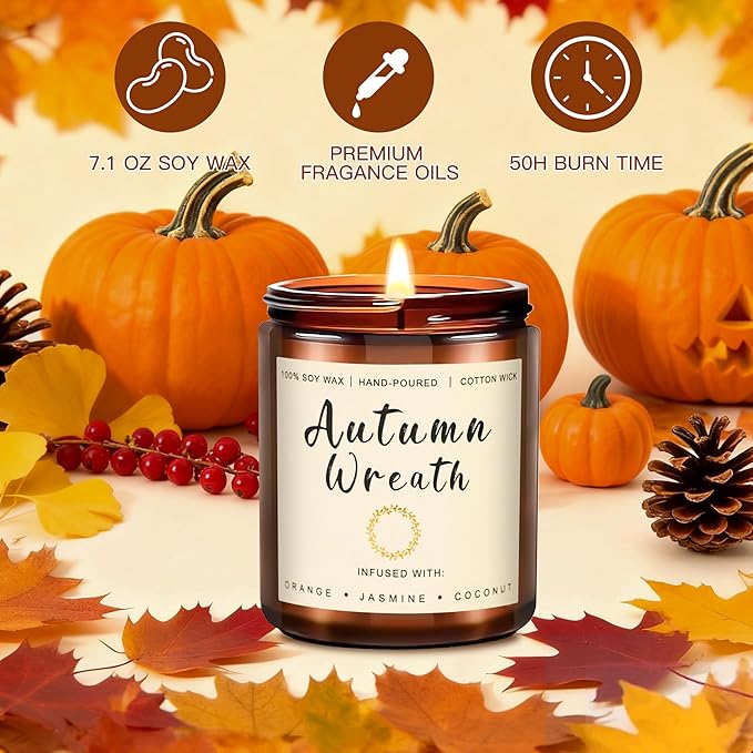 6 Pack Fall Winter Scented Candles for Home, Candles Gifts Sets for Women Men Birthday Thanksgiving Christmas, 7.1Oz Large Jar | Long Lasting Soy Wax Candles with Cinnamon Apple, Smoke Vanilla