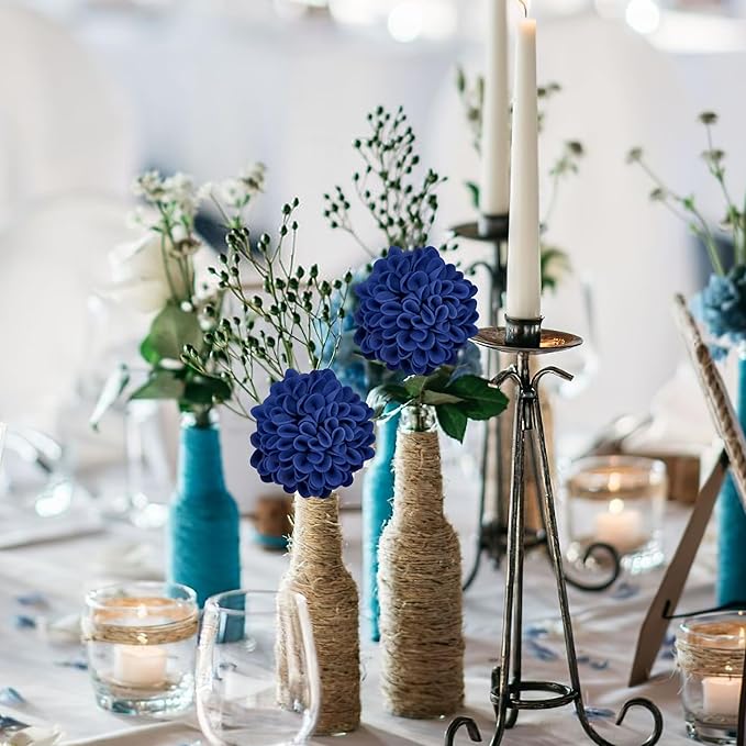 Artificial Flowers, 50pcs Realistic Artificial Rose for DIY Wedding Bouquets Centerpieces Arrangements, Blue Dahlia Flowers with Stem for Bridal Shower Party Home Decorations