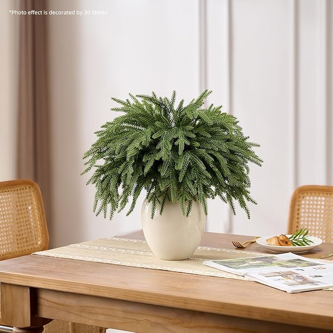 12Pcs 18'' Norfolk Pine Stems Realistic, Lifelike Christmas Greenery Pine Branches for DIY Wreaths, Vase Fillers, Indoor Outdoor Decor, Real Touch Christmas Decorations for Table, Mantle