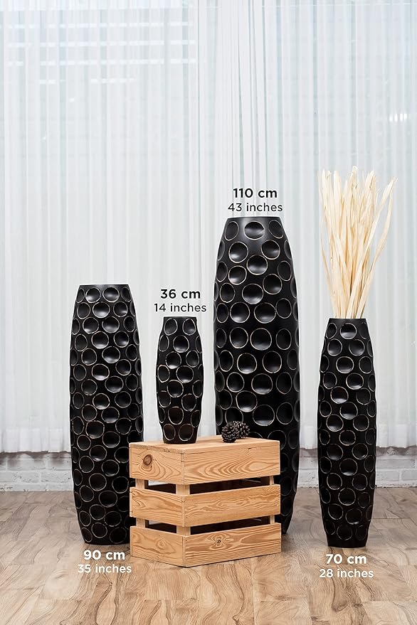 Leewadee Large Black Home Decor Floor Vase - Wooden 26 inch Tall Farmhouse Decor Flower Holder for Fake Plant and Pampas Grass