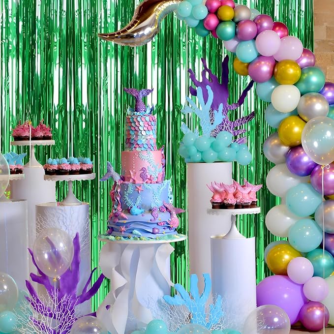 Keyali 2 Pack 3.3 * 8.3 ft Foil Curtain Metallic Tinsel Fringe Curtains Photo Booth Props Backdrop for Birthday Wedding Engagement Baby Shower Christmas Holiday Celebration Partyl,Green