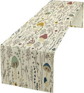 Mushroom Table Runner,Colorful Wild Plants and Fungus Botanical Plants Pattern Print Burlap for Hotel Indoors Outdoor Dining Room Kitchen Holiday Party, 13x108in