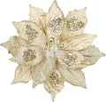 4 Pcs Poinsettia Artificial Christmas Flowers - 11.8" Christmas Flower Picks Large Champagne Gold Glitter Ornaments Silk Floral Stems for Xmas Tree Decoration Wreath Garland Fireplace Stairs Decor
