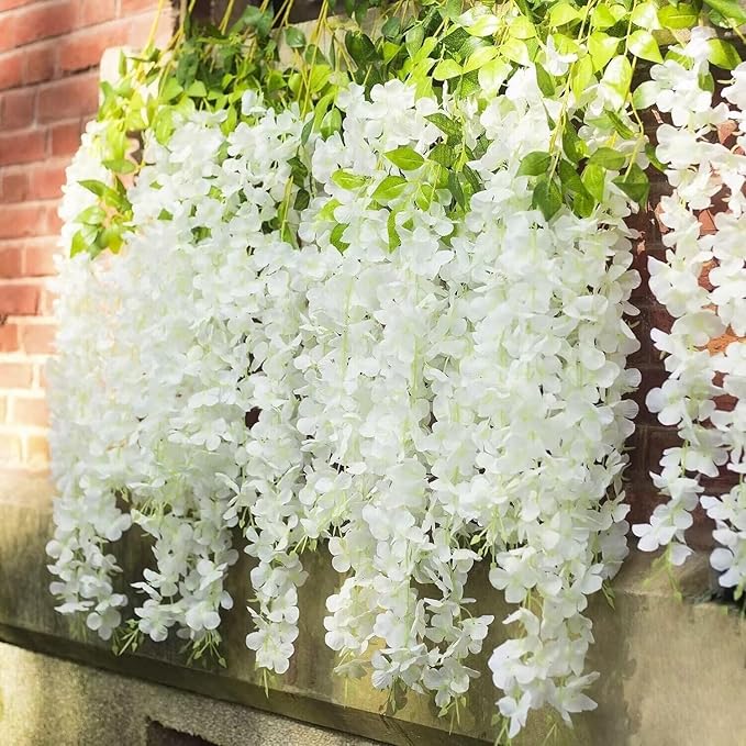 Yastouay 38 Pcs Wisteria Hanging Flowers, 3.77 Ft/Pcs Artificial Hanging Flowers, White Fake Wisteria for Wedding Party Ceremony Backdrop Home Decoration