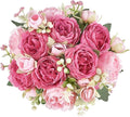 Mkono Peonies Artificial Flowers, Small Silk Flowers for Home Decor Indoor Fake Bouquet Faux Floral Arrangements Dining Table Centerpieces for Kitchen Bridal Wedding Party Decor (2, Mixed Pink)