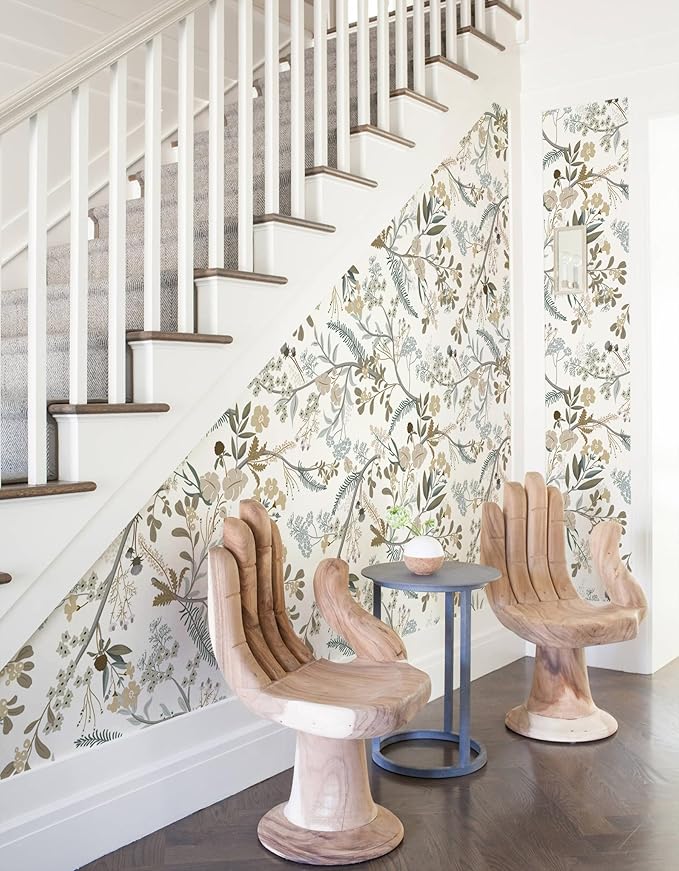 Guvana 16.14"x394" Floral Peel and Stick Wallpaper Leaves Contact Paper Floral and Leaf Wallpaper Colorful Flowers Self Adhesive Wall Paper for Home Wall Decor（Off-White Background）