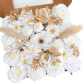 Senseya Artificial Flowers Combo, Milk White Silk Roses, Peonies, Dahlias with Stems for DIY Wedding Bouquets, Baby Shower, Table Centerpieces, Home Decor, Fake Floral Arrangements, Party Decorations