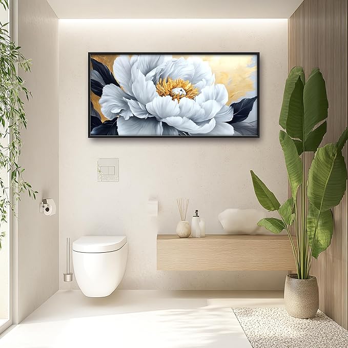 Flower Large Wall Art Framed Gold Wall Decor for Living Room Abstract Floral Pictures Oversized Canvas Print Painting Modern Extra Large Framed Artwork for Bedroom Office Home Decor 60"x30"