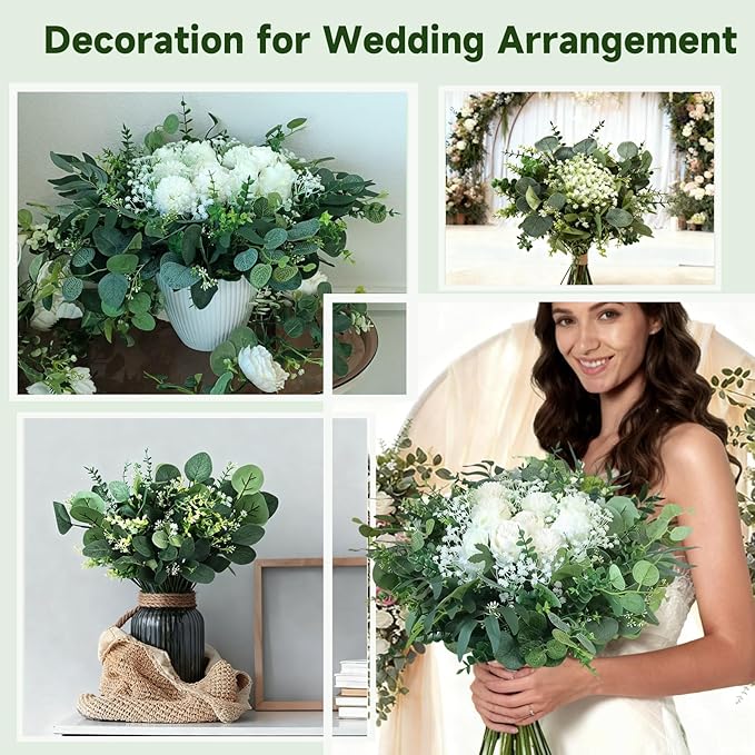 150 Packs 5 Kinds Artificial Greenery Stems Mixed Artificial Eucalyptus Wedding Bouquet Bulk Fake Eucalyptus Stems Greenery Leaves for Vase Wedding Home Table Decor DIY Bouquets (Green)