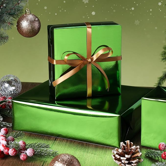 LaRibbons Green Metallic Wrapping Paper, 30 Inch X 33 Feet (82.5sq.ft) Solid Color Paper Roll, Gift Wrapping Paper Rolls for Wedding, Birthday, Christmas, Baby Shower