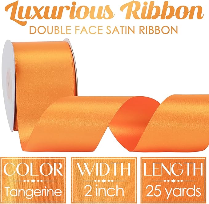 MEEDEE Orange Satin Ribbon - 25 Yards Neon Tangerine, Double Faced Satin for Christmas, Thanksgiving, Halloween, Weddings, Flower Bouquets