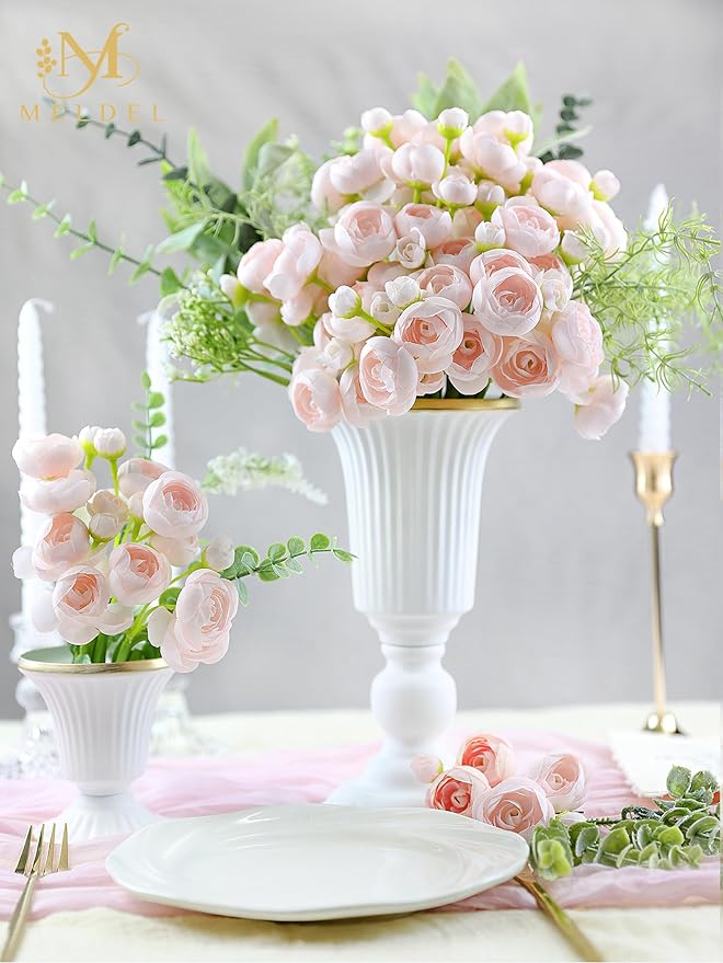 Meldel 32Pcs Ranunculus Artificial Flower, Faux Silk Mini Ranunculus Flowers for DIY Bouquet, Bulk Fake Peony Wedding Filler Flowers for Centerpieces Arrangements Bridal Shower Decorations Light Pink