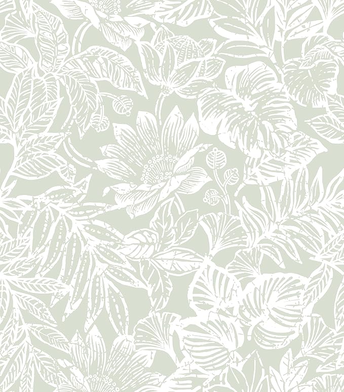 Peel and Stick Wallpaper Modern Wall Paper Boho Contact Paper Bedroom Bathroom Wallpaper Peel and Stick Light Green Tropical Leaf Removable Self-Adhesive Wall Decor 17.3" x 394"