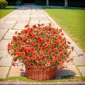 SHIAWASENA Realistic Outdoor Fake Plants Flowers, Artificial Flowers, UV Resistant, 12 Bundles Faux Silk Colorful Violet Flowers Bouquet with Eucalyptus (Orange)