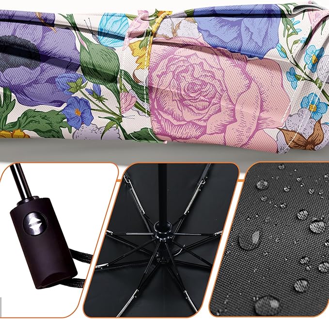 Small Compact Travel Automatic Folding Umbrella for Women, Portable Lightweight, Rain, Wind, UV Sun Shade
