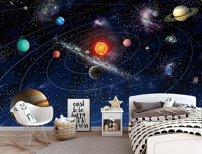 WFBHUA-Galaxy Wallpaper Peel and Stick Kids Bedroom Planet Self Adhesive Wall Mural for Nursery Room Ceiling 82"x57"