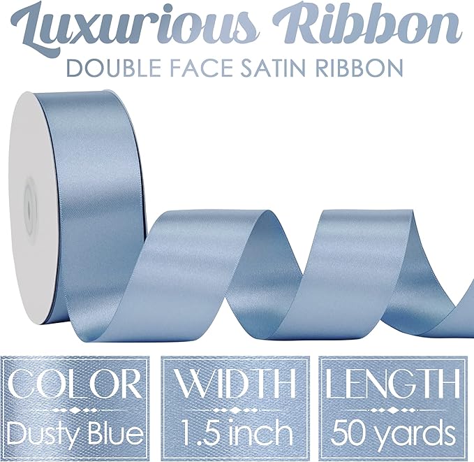 MEEDEE Dusty Blue Satin Ribbon 1-1/2 Inch Dusty Blue Ribbon Lux Double Faced Satin Ribbons by 50 Yards Polyester Satin Ribbons for Crafts, Weddings, Flower Bouquet, Holiday Decorating