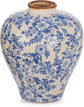Sungmor Vintage Ceramic Flower Vase - 9.4 Inch Retro Ice Cracked Glaze Chinoiserie Vase, Rustic Farmhouse Home Décor Accent for Dried Flowers, Greenery - Table Centerpieces, Shelf, Mantel Decor