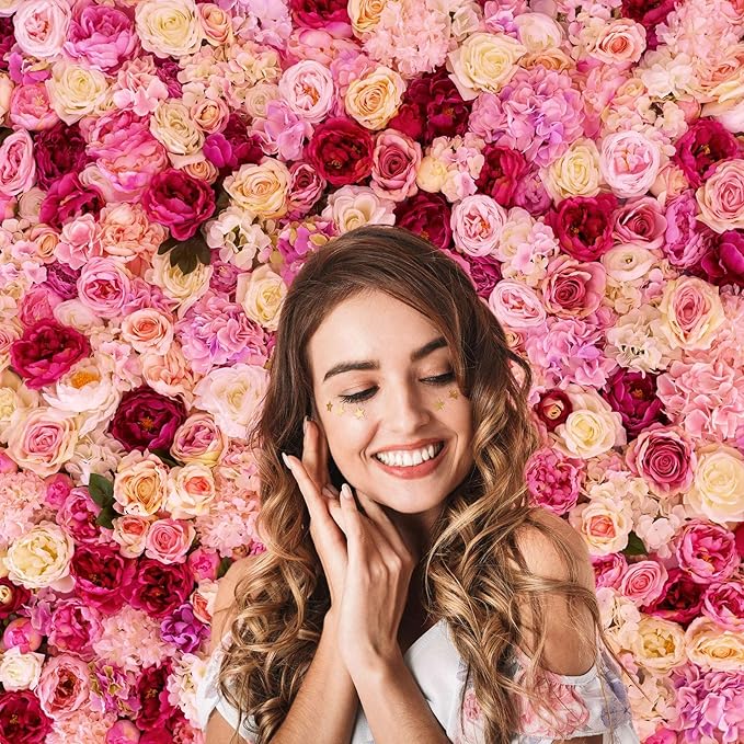 Flower Backdrop Pink Red Rose Flowers Floral Wall Photography Background Birthday Baby Shower Wedding Party Banner Anniversary Decorations Children Adults Portrait Video Studio Prop 15x8ft
