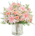 2PCS Artificial Flowers Dahlia Bouquet Fake Flowers Pink Silk Roses Daisies Faux Floral Arrangements for Dining Table Centerpieces for Kitchen Bridal Bouquet Wedding Party Home Decor