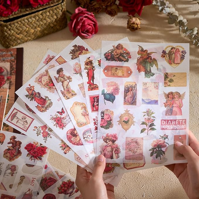 Snycler Sticker Book - 24 Sheets Vintage PET Stickers for Scrapbooking, Junk Journaling, Ephemera, and Decorative Crafts - Pre-Cut Floral Design Stickers Vintage-4
