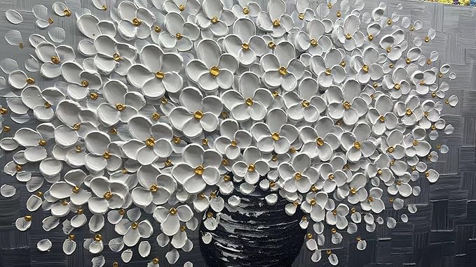 YaSheng Art- 3D Thick Texture Black and White Canvas Wall Art Hand-Painted Minimalism Abstract Artwork Oil Painting Home Decorations Modern bedroom Wall Art Ready to Hang 24x24inch