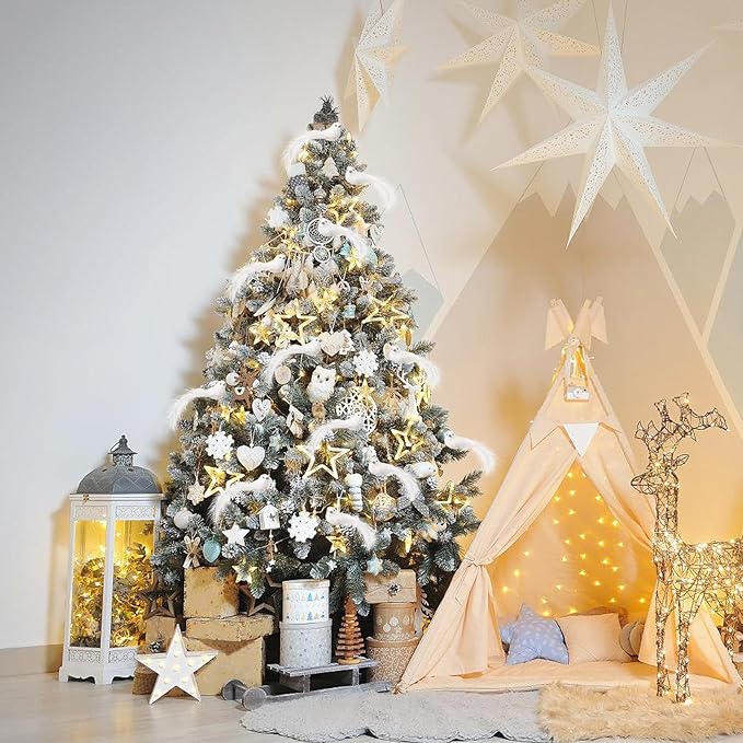 Cosweet 12 Pcs Artificial Christmas Dove Birds with Clip, White Feather Xmas Tree Ornament Wreath Flower Arrangement Supplies for Party Wedding Decor DIY Craft Gifts
