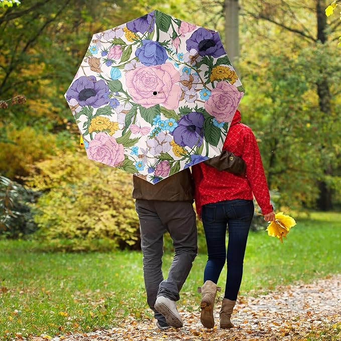 Small Compact Travel Automatic Folding Umbrella for Women, Portable Lightweight, Rain, Wind, UV Sun Shade