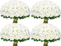 Waipfaru 100 Pcs White Roses Artificial Flowers Bulk, Real Touch Velvet Roses with Wrapping Paper, Fake Flowers for Wedding Centerpieces Bridal Bouquet Valentines Mothers Day Decor