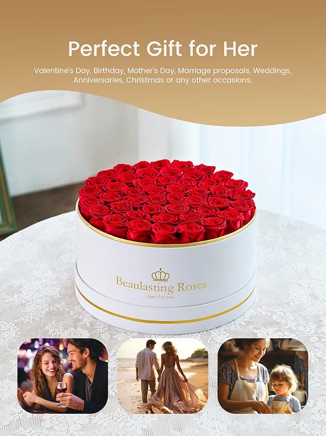 Preserved Roses Forever Flowers Real Roses in a Box Mother's Day Birthday Flowers for Her Mom Women Wife Valentine's Day, Red, 47 Piece
